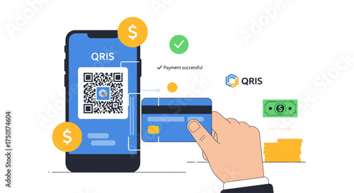 Flat design QRIS payment illustration
