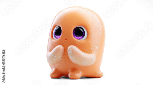 bashful cartoon-style pastel orange alien with a rounded belly and tiny curved eyestalks.