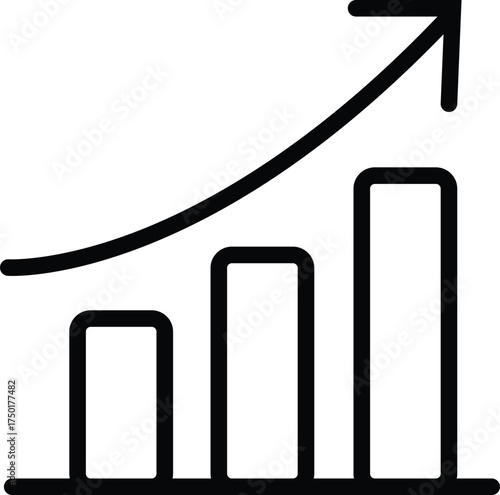 Simple hand drawn bar graph with upward trending arrow indicating growth and success