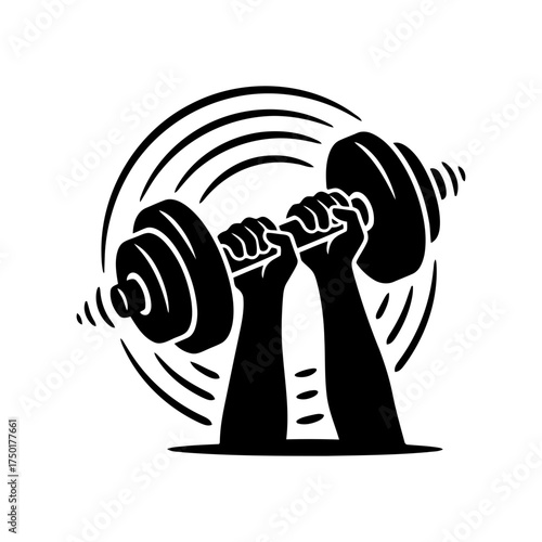 Gym equipment vector art of hands lifting dumbbell for fitness and strength