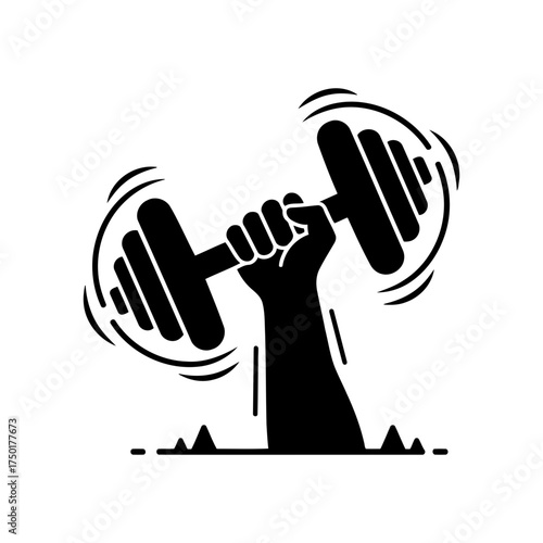 Gym equipment vector art of hand holding dumbbell for fitness and exercise