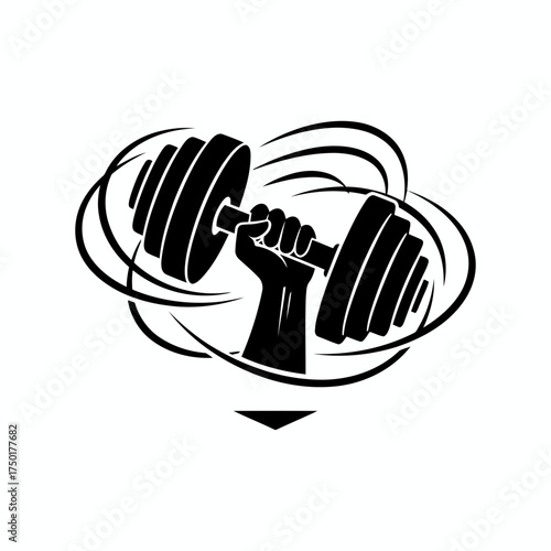 Gym equipment vector art of hand holding dumbbell with motion lines, exercise