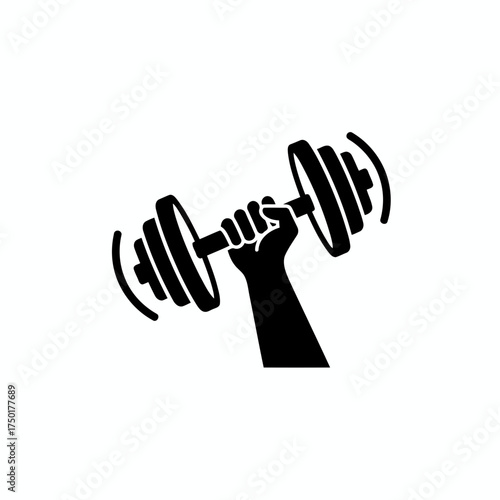Gym equipment vector art of hand holding dumbbell, weight training and exercise