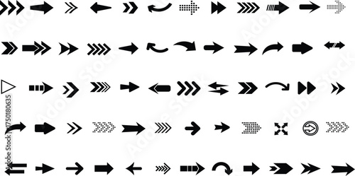  Arrow icon set. Arrow. Cursor. Black vector arrows icons. Collection different arrows sign. Modern simple arrows. Black arrow pointing to the right. Black direction pointer. Vector illustration.