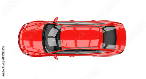 Top view red car PNG on transparent background – isolated modern automobile overhead clipart