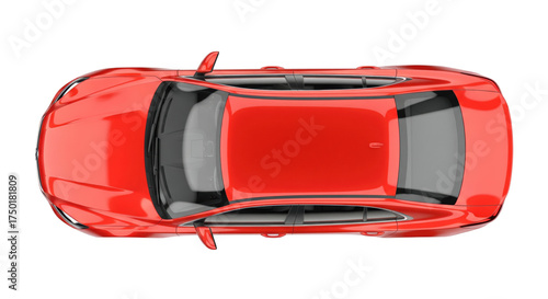 Top view red car PNG on transparent background – isolated modern automobile overhead clipart