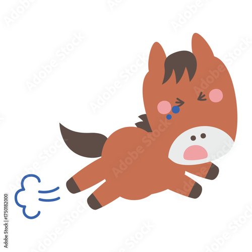 泣きながら走るかわいい馬のキャラクターイラスト素材