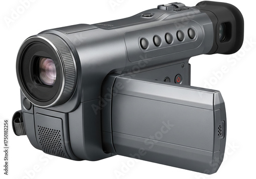 Vintage Handycam Camcorder with Flip-Out LCD Screen – PNG Transparent Background Video Camera Clipart