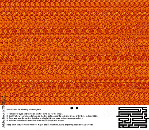 Amber optical illusion stereogram with hidden 3D shape of a maze 3000x2115.