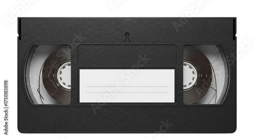 Black VHS videotape cassette with blank label, retro media tape, isolated on transparent background PNG clipart