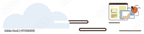 Cloud platform connecting documents, charts, and data insights. Ideal for teamwork, data storage, analytics, cloud integration, collaboration business growth and digital transformation. Simple flat