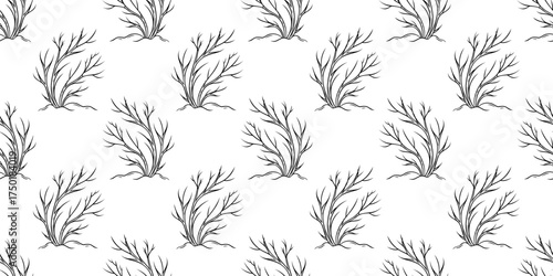 Winter bushes seamless pattern. Hand drawn Doodle line art vector background.