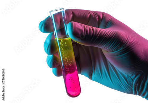 Gloved Hand Holding Test Tube with Colorful Liquid — Laboratory Science PNG on Transparent Background
