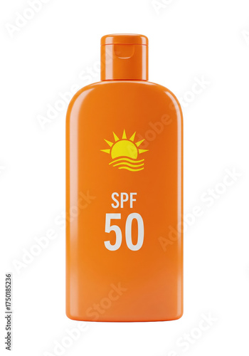 Orange SPF 50 sunscreen lotion bottle – PNG with transparent background, isolated sunblock skincare packaging