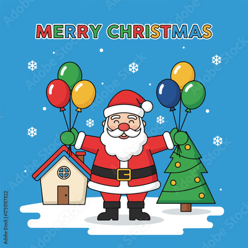 A santa claus take a balloon for greeting card illustration decoration christmas