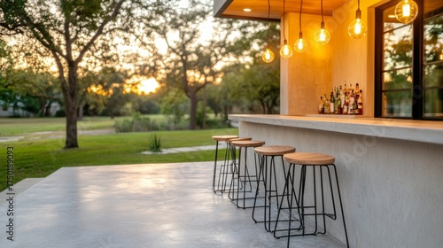 Outdoor Bar at Sunset Stools, Lights and Drinks, Bar, Outdoor living
