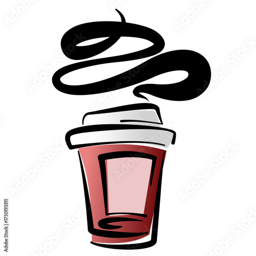 Stylized Takeout Coffee Cup With Curved Steam, Bold Modern Design For Food And Beverage Branding