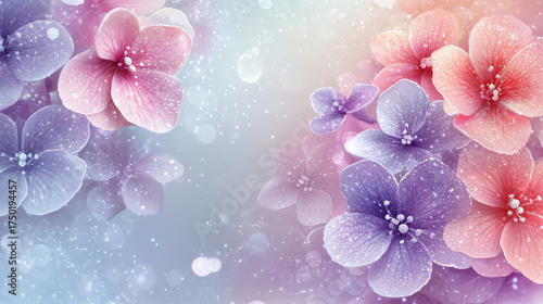 Soft purple hydrangea pink hydrangea pastel floral delicate flower spring background bokeh glitter