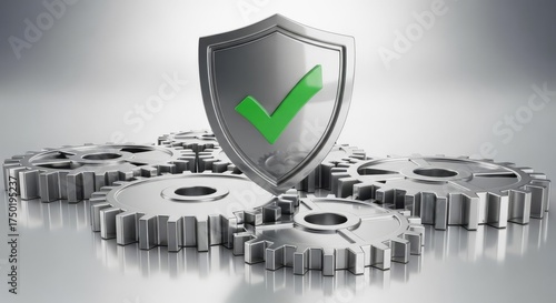 Security Shield with Gears: Protection, Mechanism, Reliable System, Technology Concept