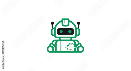 Εκτύπωση καμβά Green-outlined robot, black eyes, construction helmet detail