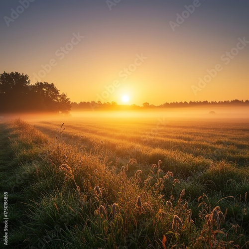 Golden light spills over a serene autumn landscape at dawn, highlighting harvest elements and a peaceful, tranquil morning scene ,countryside ,morning ,gratitude