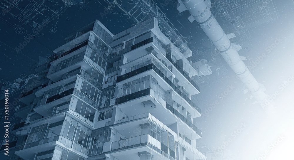 Obraz premium Detailed architectural blueprint design illustrating a modern building structure, symbolizing the conceptualization phase of construction ,future ,structural ,property