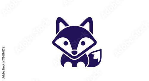 Bilde på lerret Stylized dark-blue fox with a bushy tail, facing front on a white background