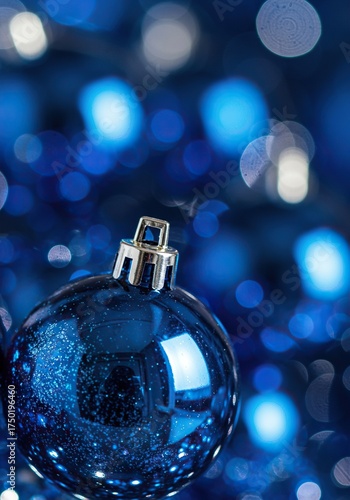 Close-up of sparkling blue decorative ornaments, reflecting light beautifully, perfect for festive holiday backgrounds and elegant celebrations ,cool ,reflective ,party