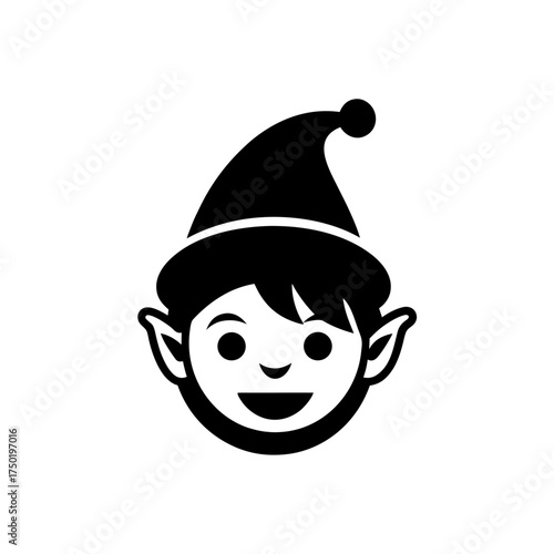 Simple black elf face design on transparent background