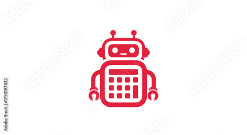 Foto Red outline of a robot's head atop a calculator form