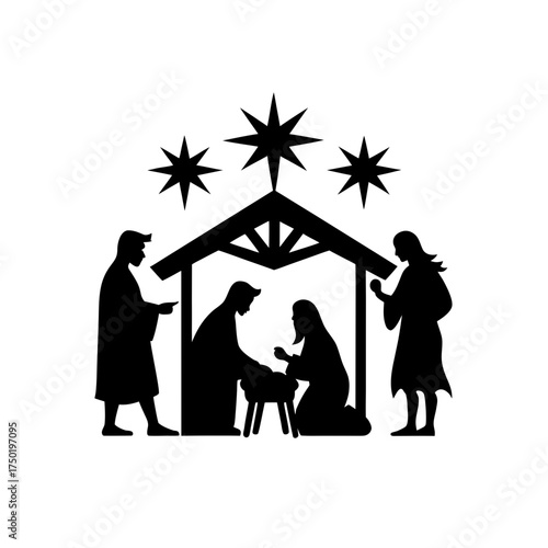Nativity scene silhouette art on transparent background