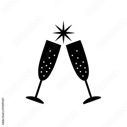 Two champagne glasses toasting on transparent background
