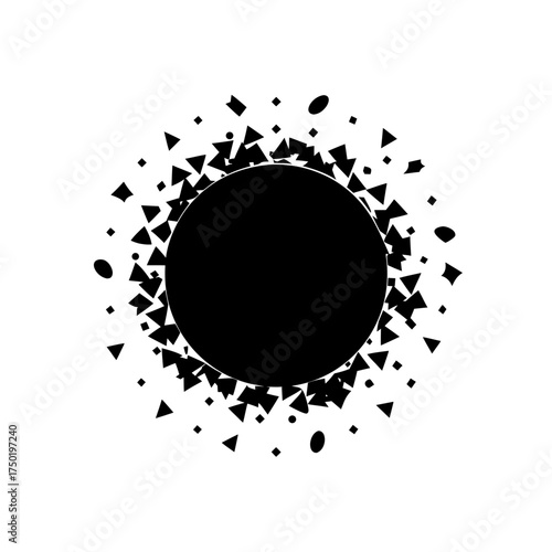 Black circle with shapes around on transparent background