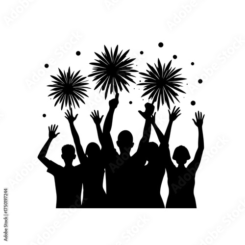 People celebrate with fireworks on transparent background