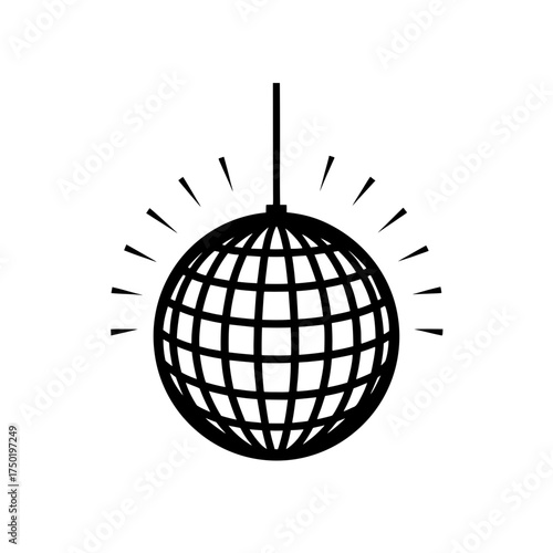 Hanging disco ball with shine on transparent background
