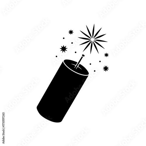 Silhouette of lit dynamite stick on transparent background