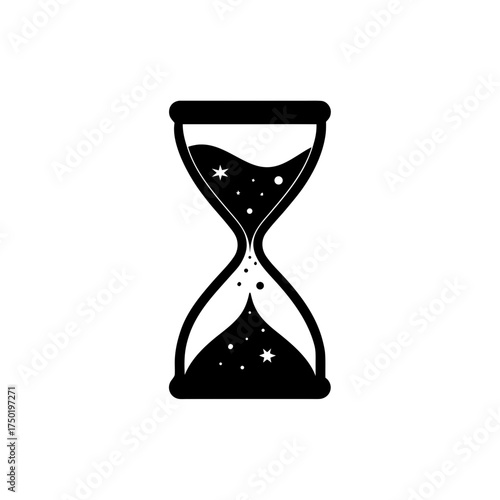 Hourglass silhouette with stars on transparent background