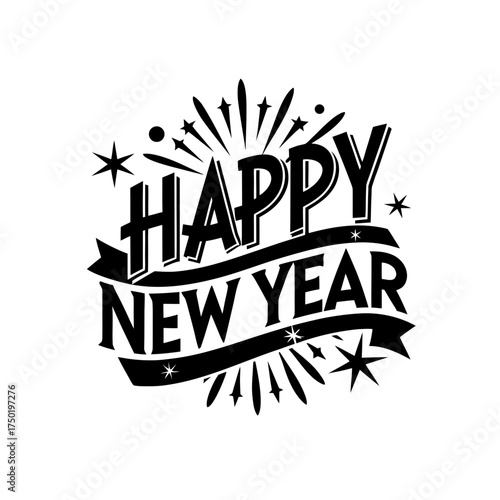 Happy new year celebration art on transparent background