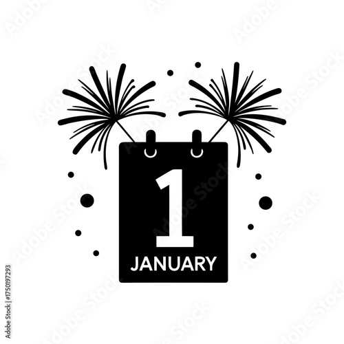 January first with fireworks on transparent background
