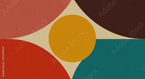 Vibrant, nostalgic pattern inspired by mid-century design, perfect for adding a touch of vintage charm. Features bold colors and geometric shapes ,vibrant ,inspired ,design