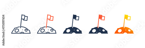 Flag On The Moon icon set multiple style collection