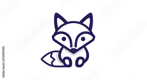Fotografía Minimalist, outlined fox sits, facing forward, with a bushy tail