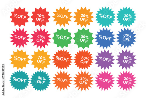 Colorful Discount Stickers Set for Retail Promotions and Marketing Campaigns