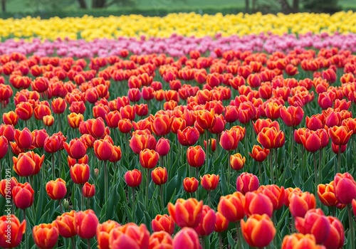 A vibrant carpet of diverse spring blossoms creates a picturesque landscape under soft, natural light, symbolizing renewal and fresh beginnings ,peaceful ,blossoms ,bright