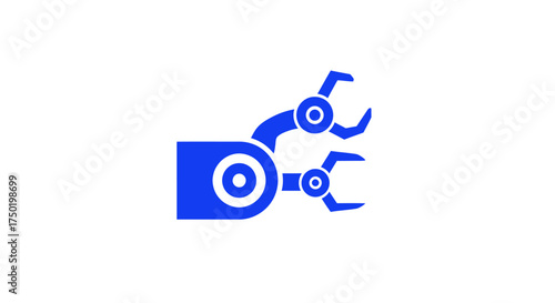 Blue geometric robot arm on white