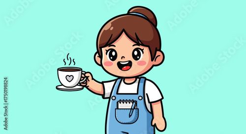 Cartoon of server holding a steaming drink