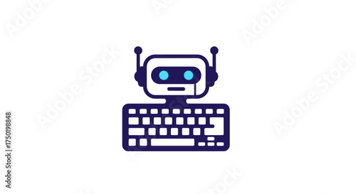 Flat vector icon of a robot typing on a keyboard