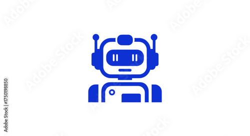 Blue robot icon with square head and antenna on a white background