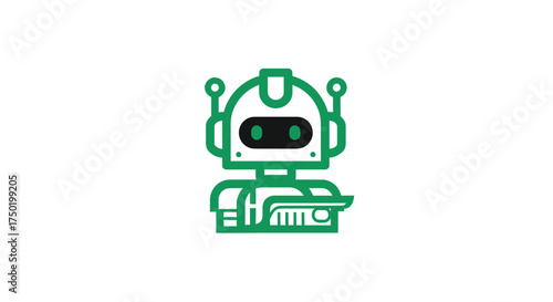 Green robotic figure with a screen interface