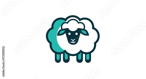 Cartoon sheep with white fluffy body and teal outlined head and legs